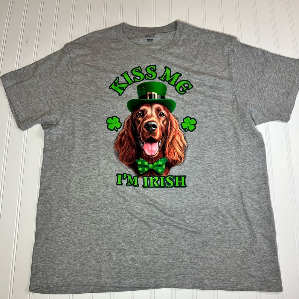 Irish Setter Gray 'Kiss Me I'm Irish' Dog XL T-Shirt NWT